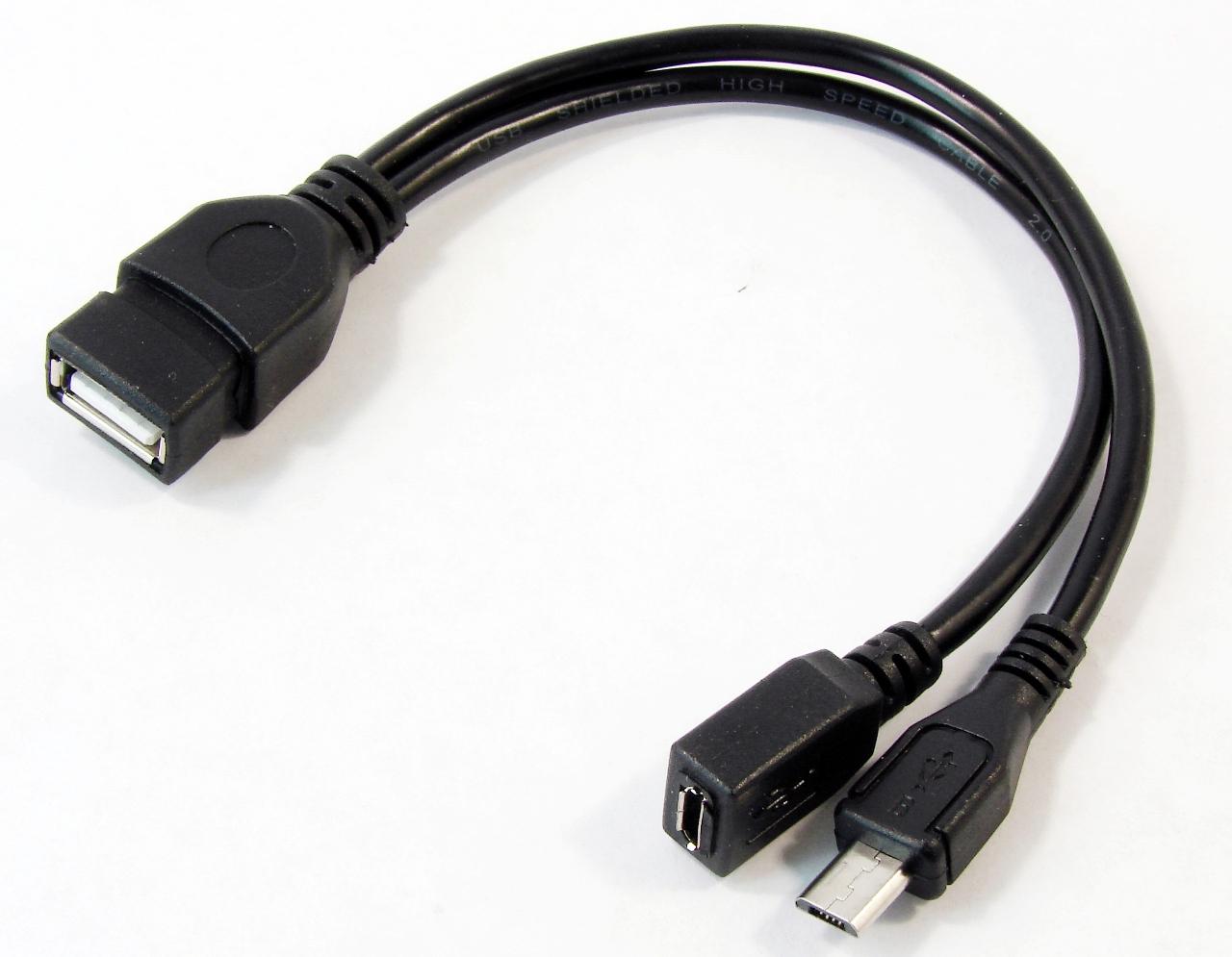 Переходник USB Af - micro USB A-OTG-AFBM-004 USBAF/Micro BM 0,15 м, с дополнительным питанием
