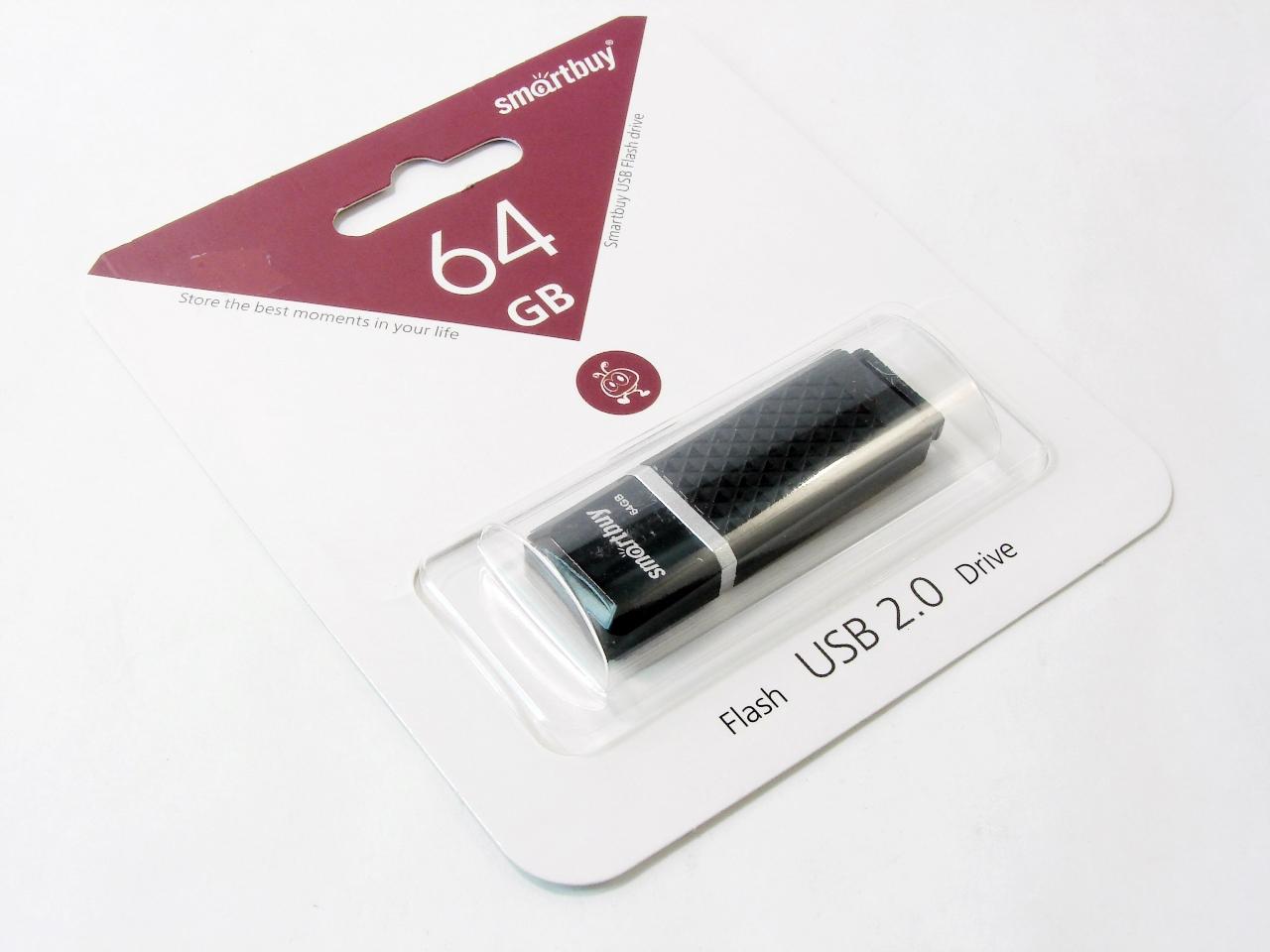 Флэш диск _64Gb USB 2.0 Smart Buy Quartz Black (SB64GBQZ-K)