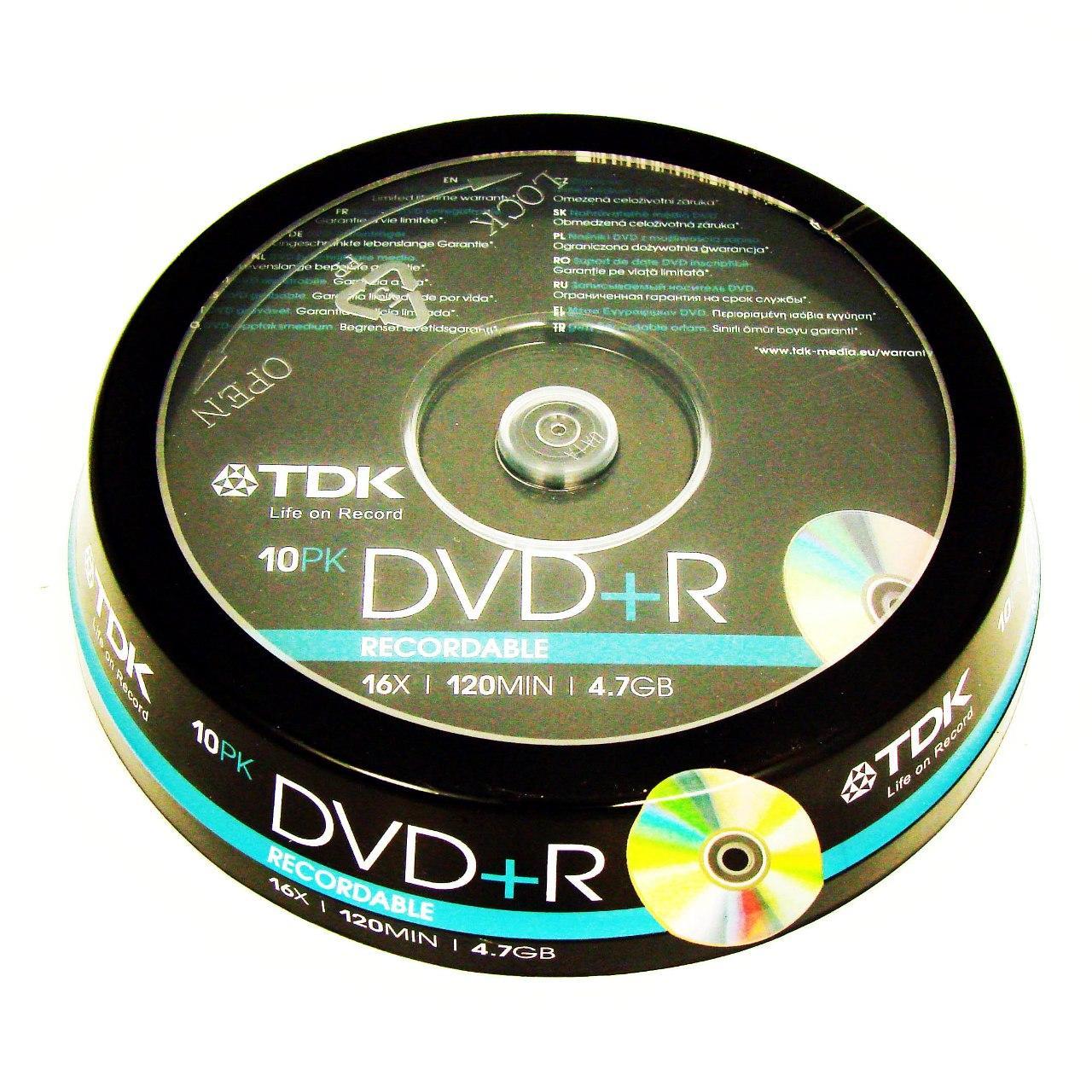 DVD+R 4,7 Gb TDK 16x, (без упак.) Cake Box-10, Цена за 1 шт.