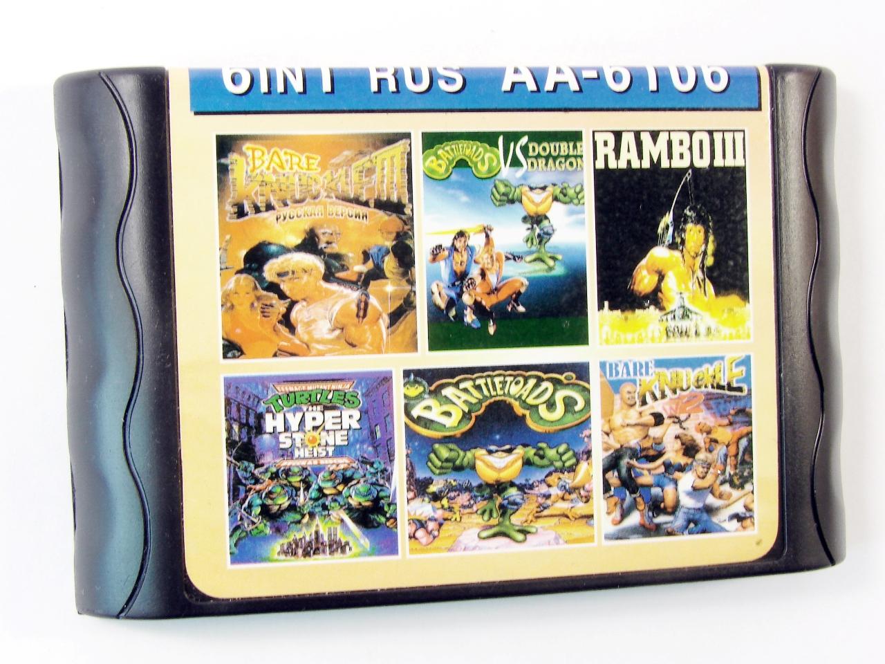 AA  6106 6 in 1 (Sega), Bare Knuckle 3,Battletoads Double Dragon,Rambo 3,Turtles Hyperstone Heist,Battletoads,Bare Knuckle