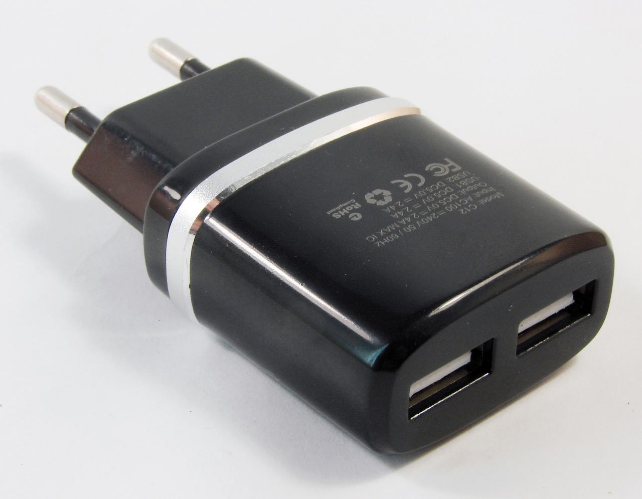 Адаптер от электрической сети 220V USB "Hoco" C12 2USB  5В 2,4А