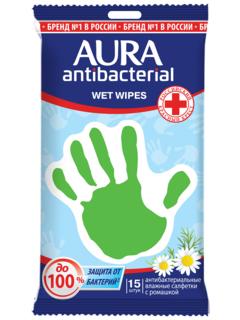 Влажные салфетки AURA, антибактериальные. Упак. 220 шт.