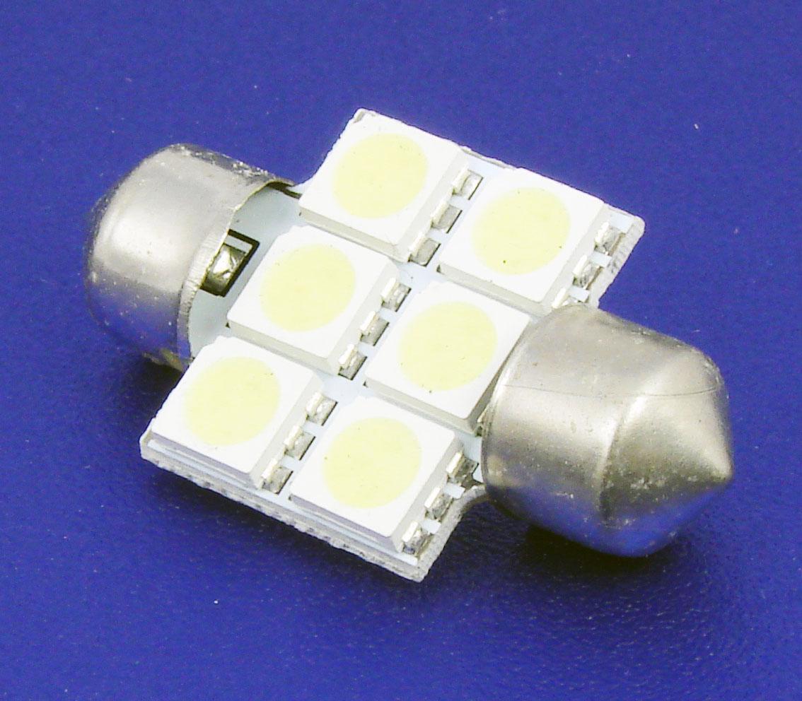 Автолампа светодиодная _6 LED C5W 32mm White car interior light dome bulbs