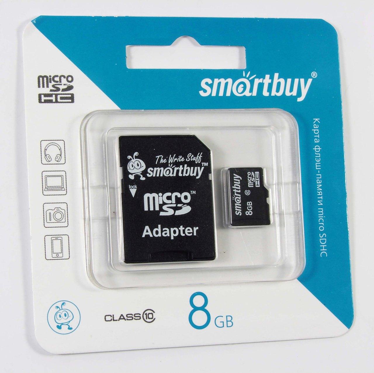   _8Gb microSDHC class10 SmartBuy +adapter SD (SB8GBSDCL10-01)