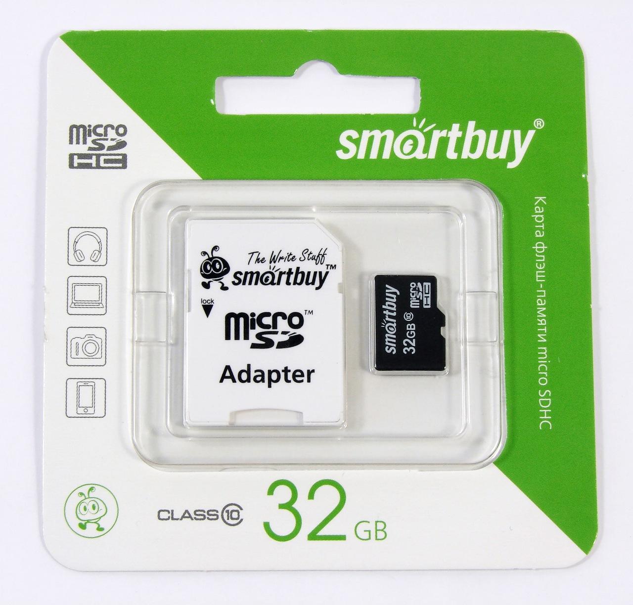 Флэш карта _32Gb microSDHC Class10 SmartBuy (с адаптером SD) SB32GBSDCL-10-01