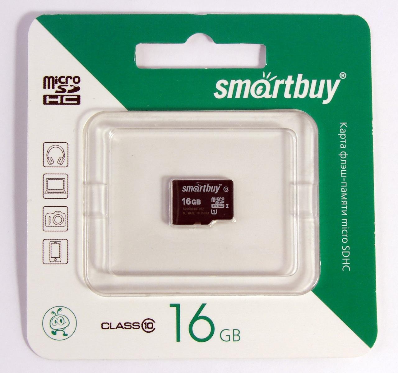 Флэш карта 16Gb microSDHC class10 Smart Buy, без адаптера (SB16GBSDCL10-00)