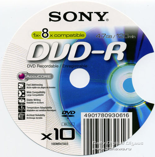 DVD-R 4,7 Gb Sony 16x AccuCORE slim