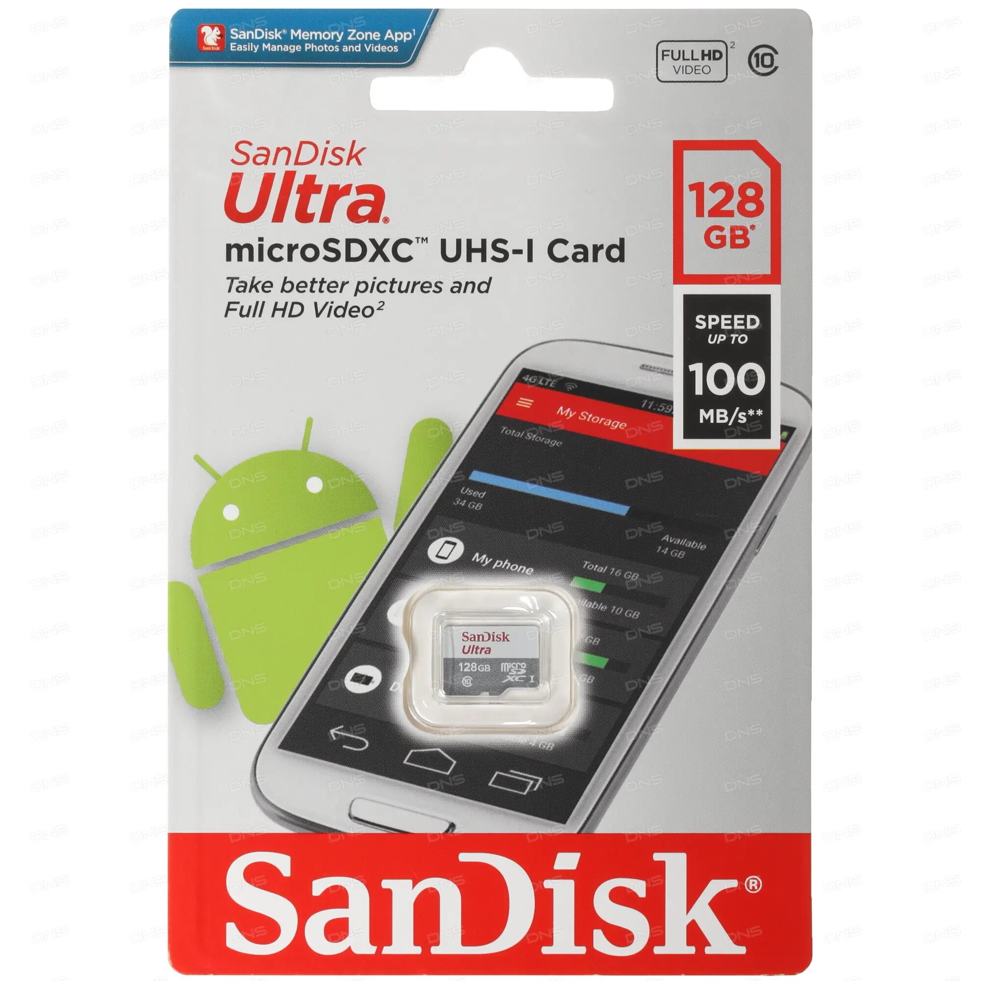   128Gb microSDXC Class10 Sandisk UHS-I Ultra Light,   (SDSQUNR-128G-GN6MN)