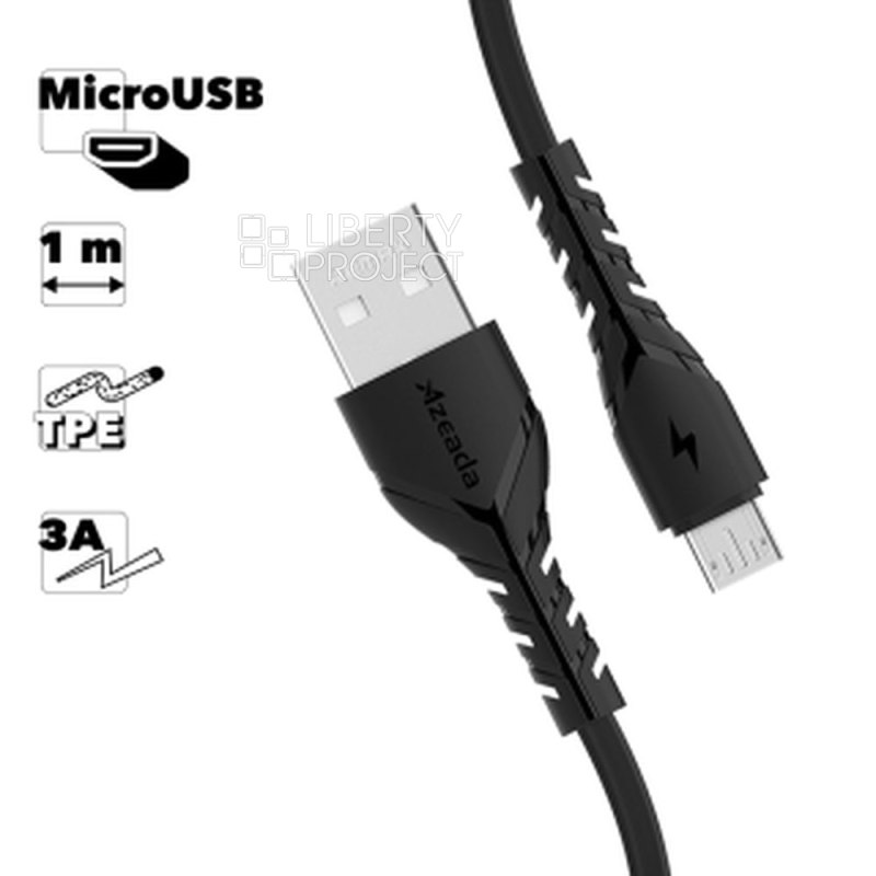 Кабель Am-microB USB2.0 1.0m Azeada PD-B47m, черный