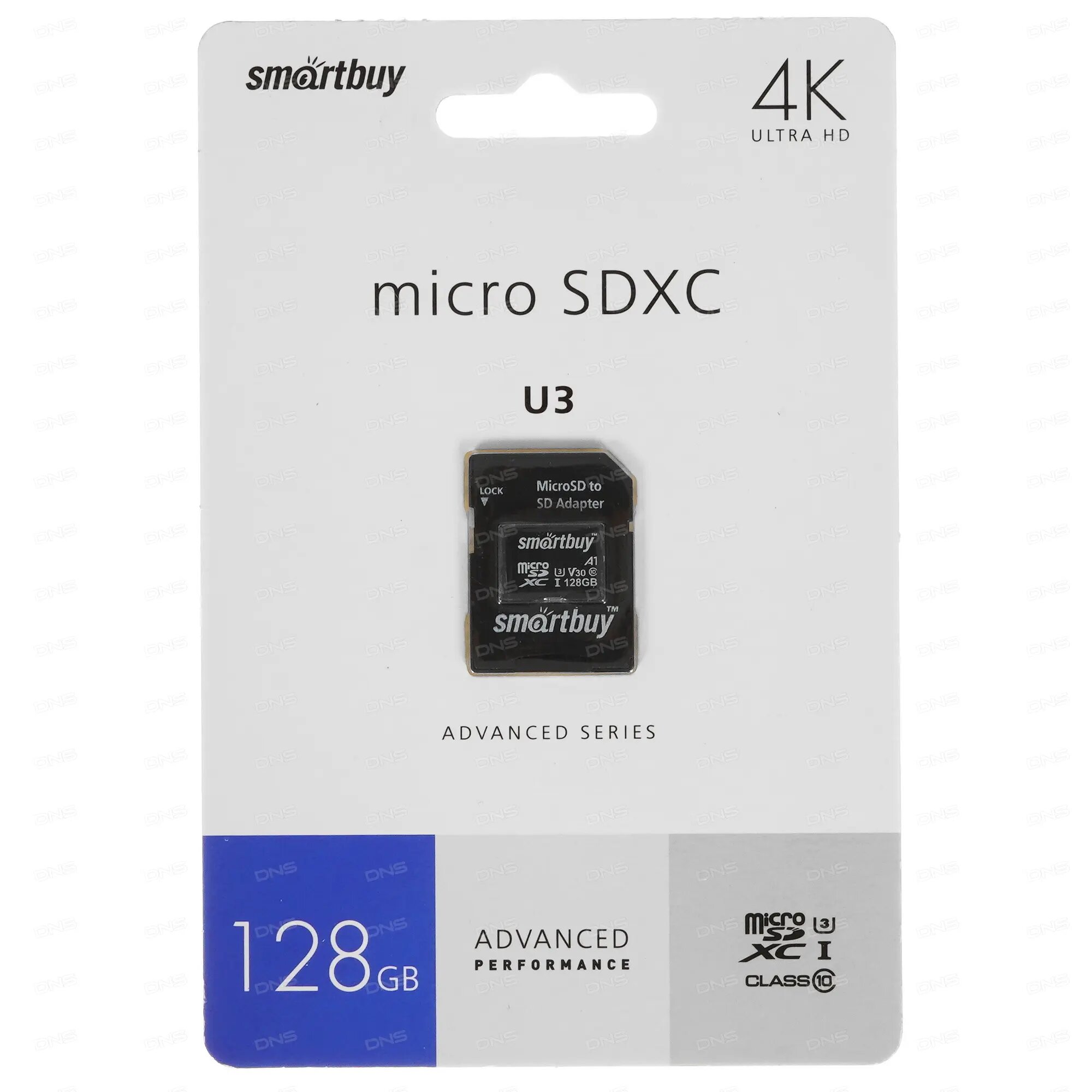   128Gb microSDXC Class10 SmartBuy U3 V30 A1 Advanced R/W up to 90/55   (SB128GBSDU1A-AD)