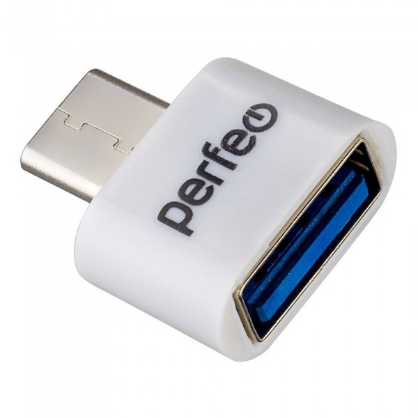 Переходник OTG адаптер Type-C to USB 3.0 Perfeo, белый, (PF-VI-O008 White)