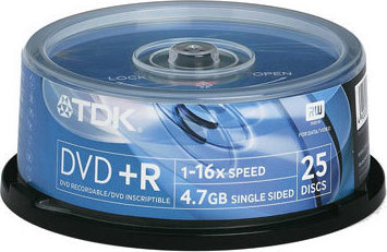 DVD+R 4,7 Gb TDK 16x (БЕЗ УПАКОВКИ)-25, Цена за 1 шт.