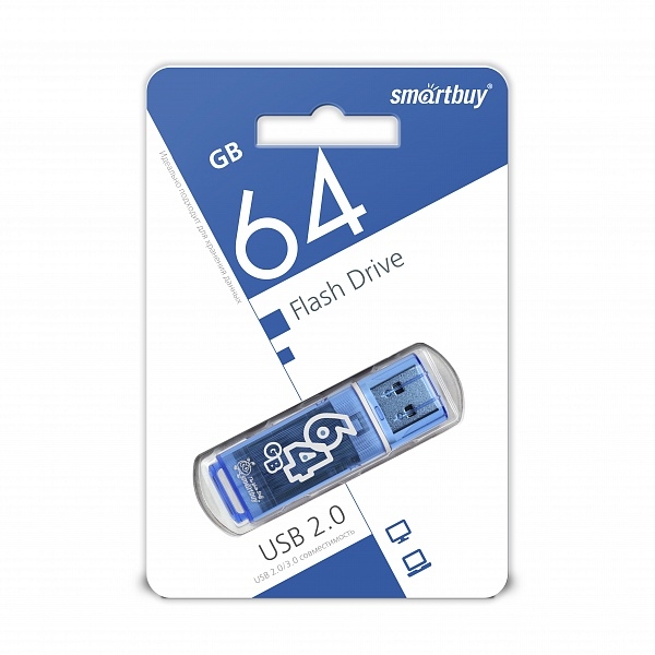 Флэш диск _64Gb USB 2.0 Smart Buy Glossy Blue