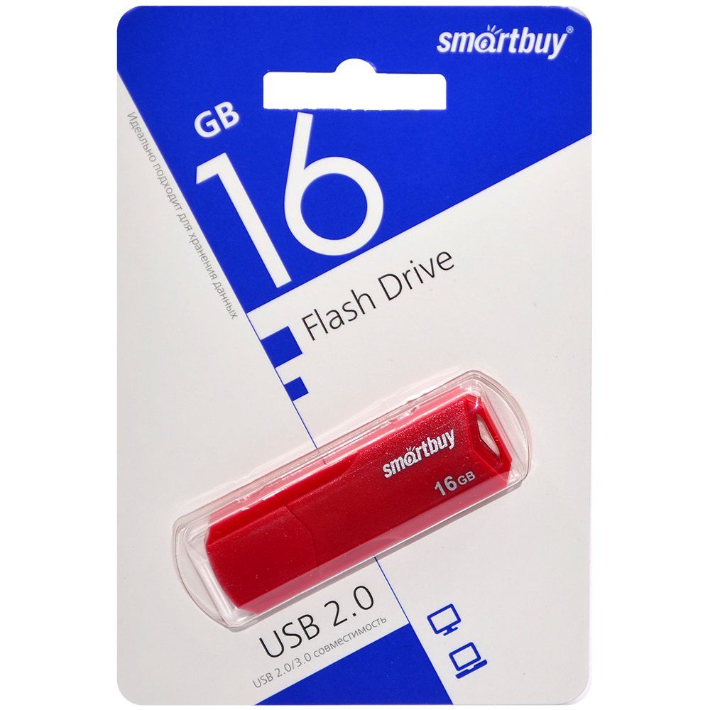 Флэш диск _16Gb USB 2.0 SmartBuy Clue Red (SB16GBCLU-R)