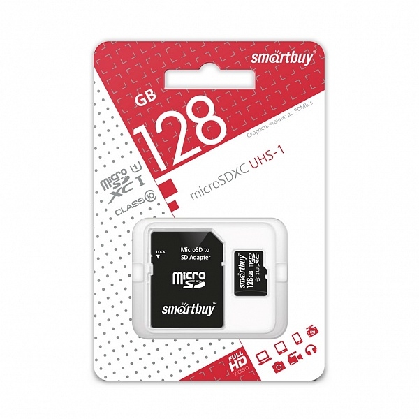 Флэш карта 128Gb microSDXC Class10 SmartBuy UHS-I с адаптером (SB128GBSDCL10-01)