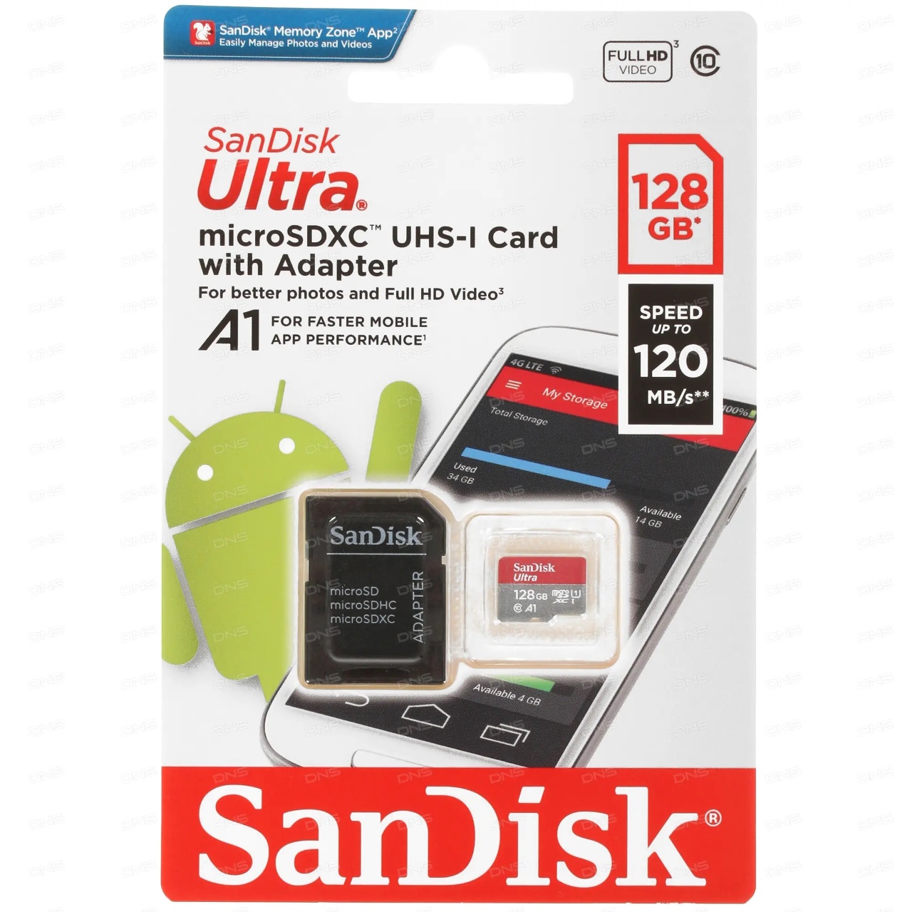 Флэш карта _32Gb microSDHC Class10 Sandisk Ultra UHS-I A1 120 Mb/s без адаптера (SDSQUA4-032G-GN6MN)